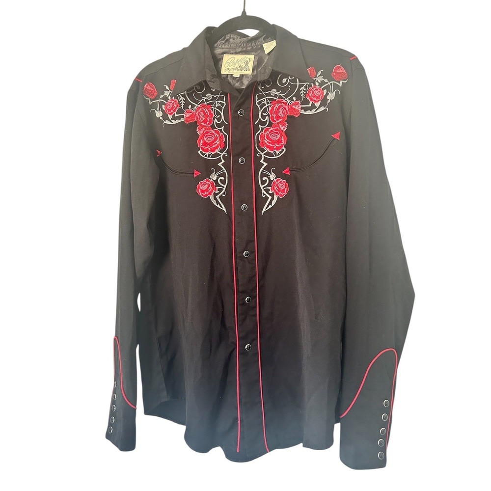 VTG Roper Western Pearl Shirt Embroidered Rose Cowboy Rodeo Rockabilly Medium